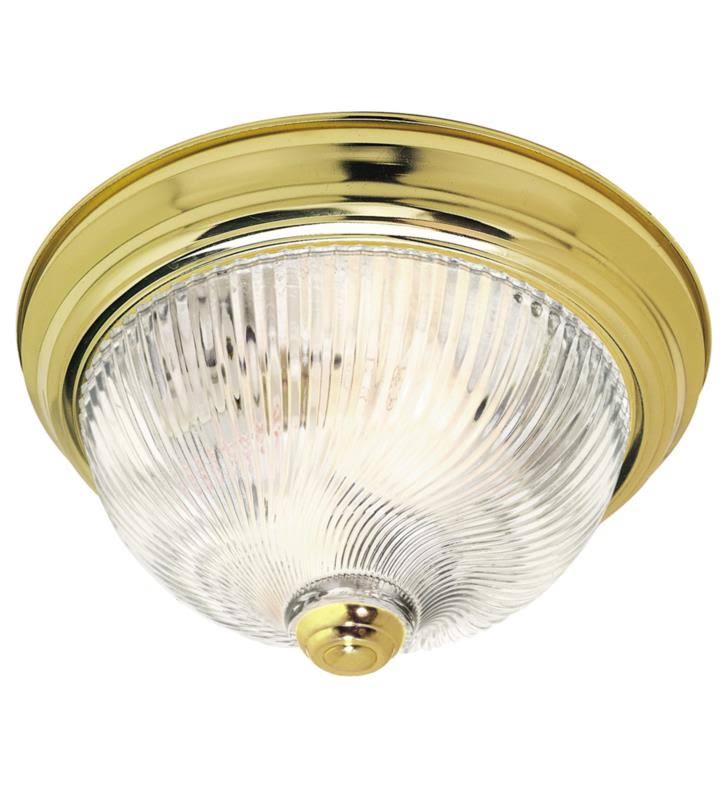3 Light Polished Brass Flush Mount Ceiling Light with Clear Ribbed Swirled Glass Y6698