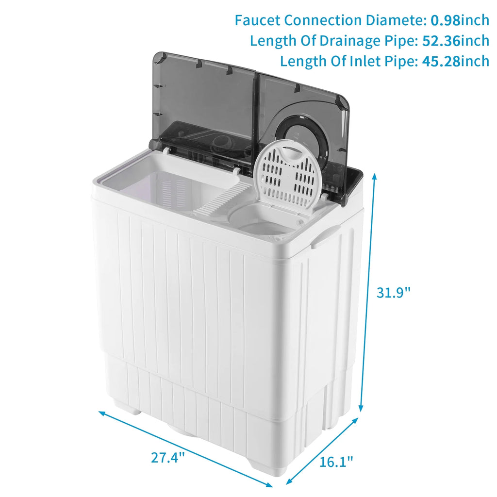 Semi-automatic Twin Tub Washing Machine with Built-in Drain Pump, 26Lbs, White&Black U729347