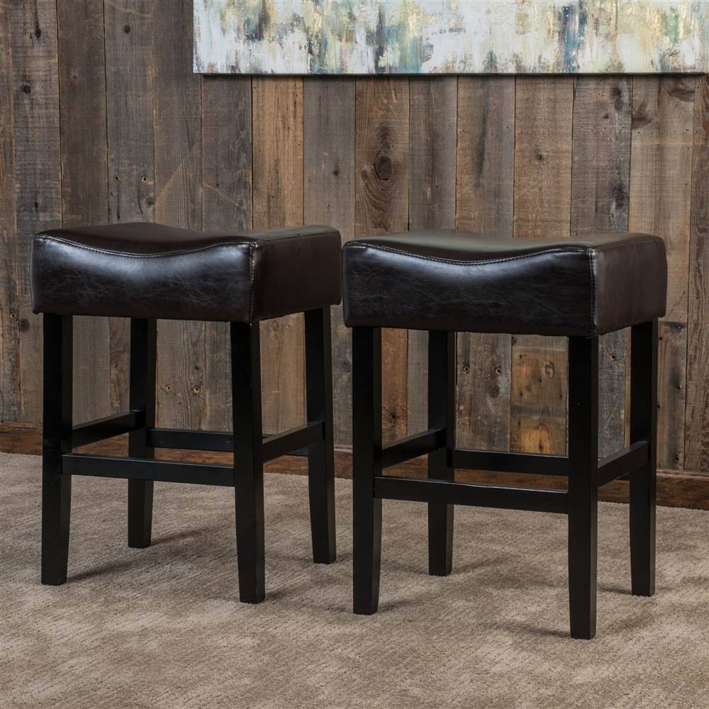 Bonded Leather Backless Counter Stool, Set of 2, Brown X2535