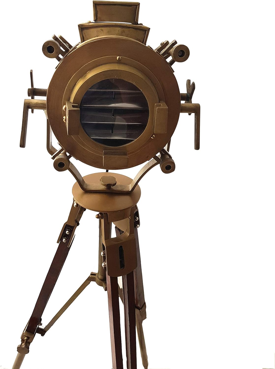 Antique Theater Tripod Marine Searchlight Nautical Wooden Tripod Retro Spotlight LED Floor Lamp V349