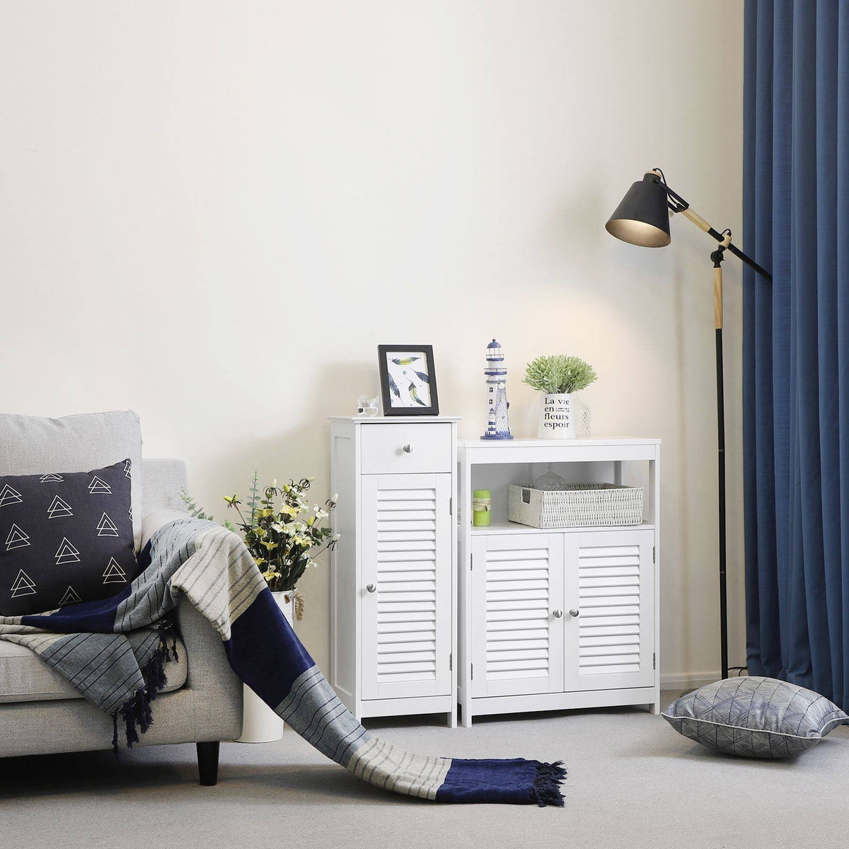 White Wooden Bathroom Floor Cabinet with Drawer and Single Shutter Door O71936