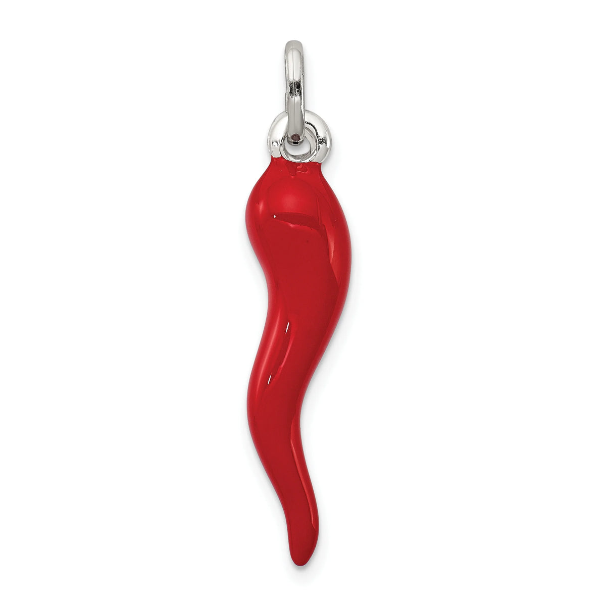Sterling Silver Red Enamel Italian Horn Charm Pendant with Rope Chain Necklace 16'' X807