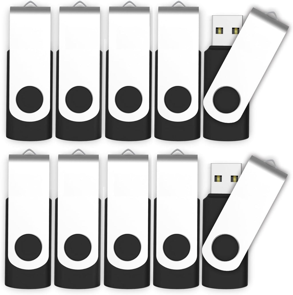 10 Pack 4GB USB2.0 Swivel Flash Drives with Led Indicator, Black B810982