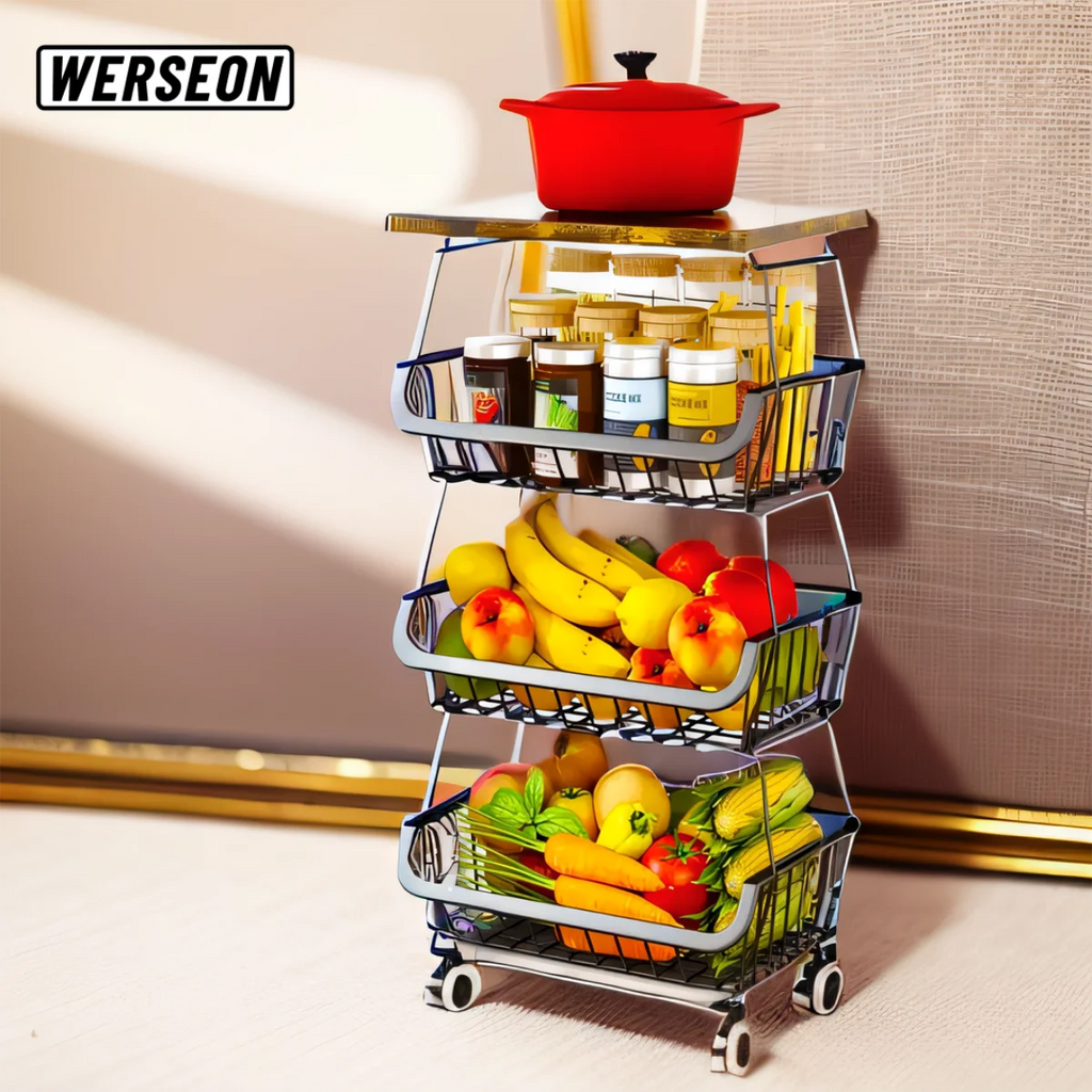4 Tier Fruit Vegetable Cart with Solid Wood and Rollers Z88491