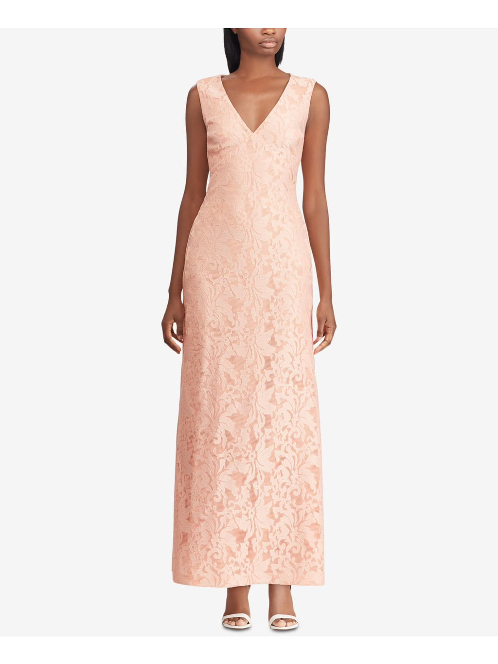 Pink Sleeveless V Neck Maxi Formal Dress Q44955