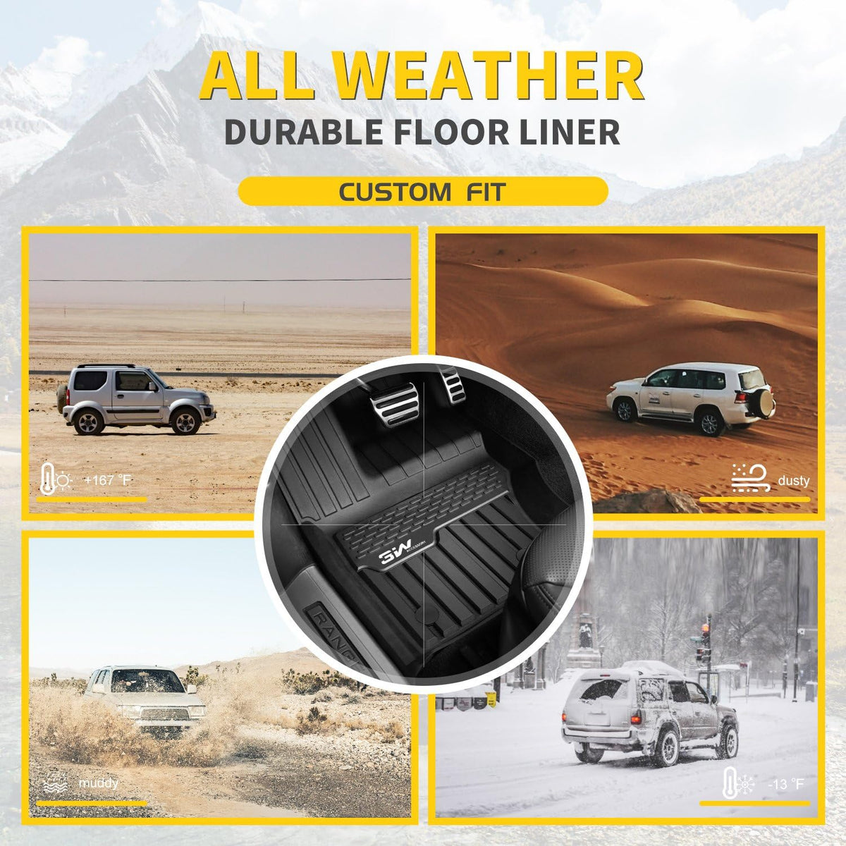 Black TPE All Weather Custom Fit Floor Liner for Range Rover Velar 1st and 2nd Row Full Set U383