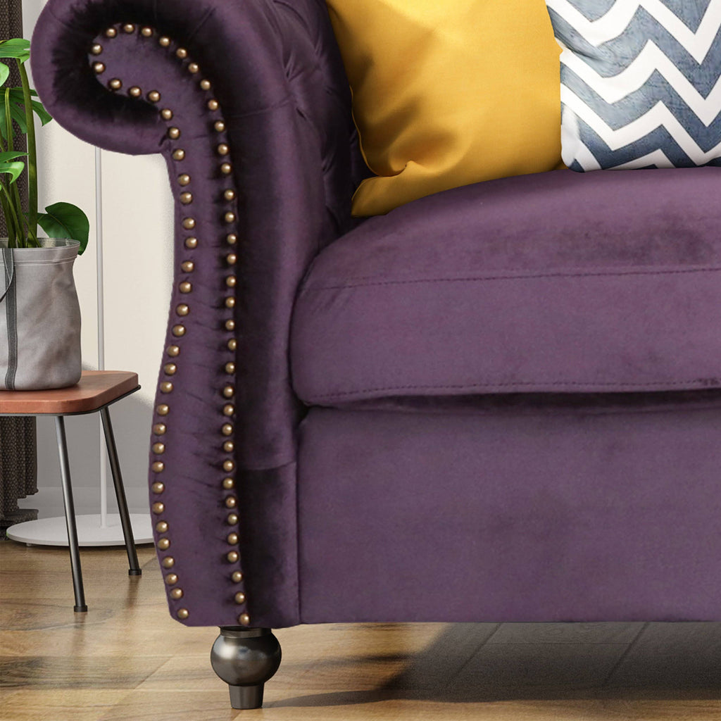 Black Chesterfield Tufted Microfiber Sofa with Scroll Arms P1753