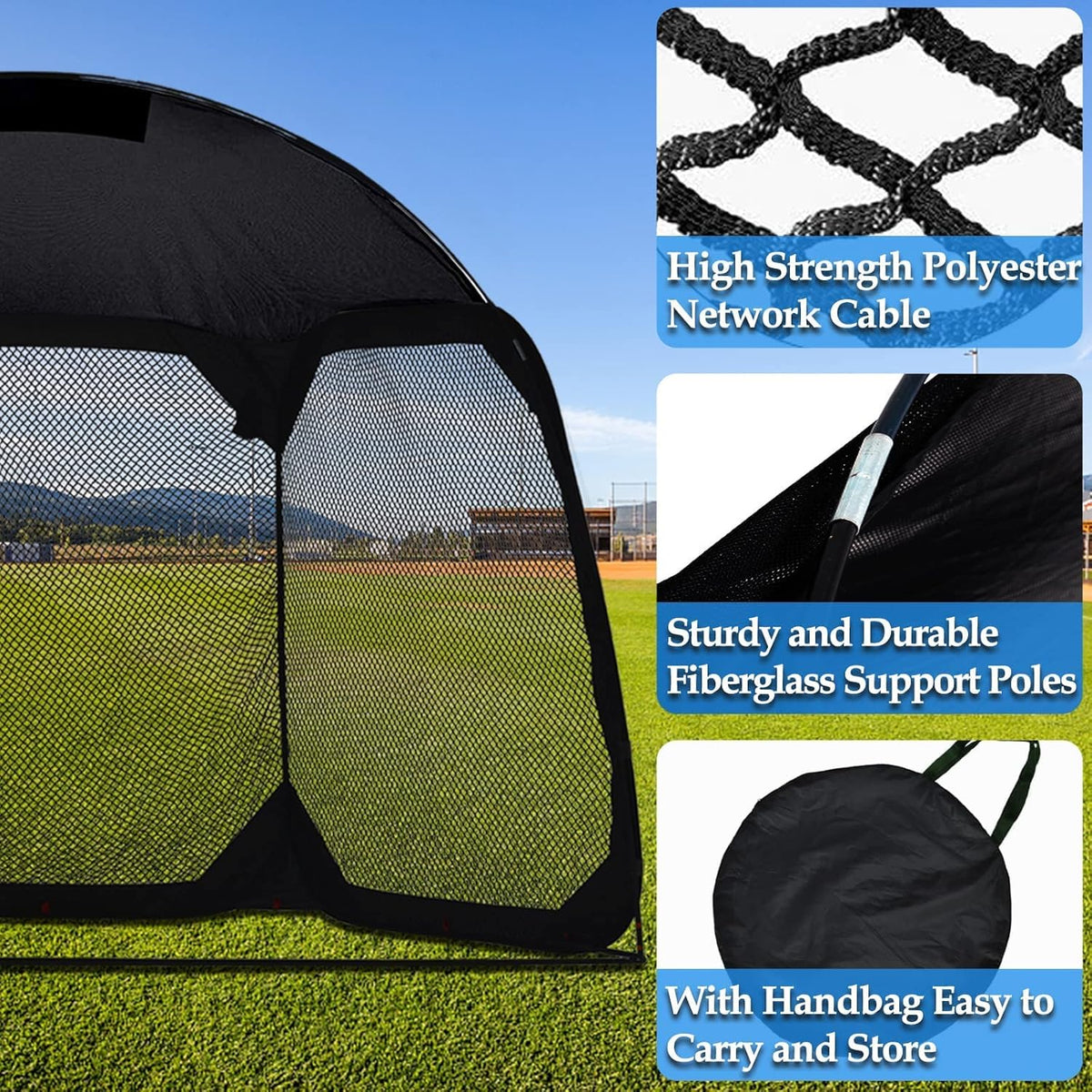 12 X6 X9.5FT Portable Baseball Batting Net with Carry Bag Q711616