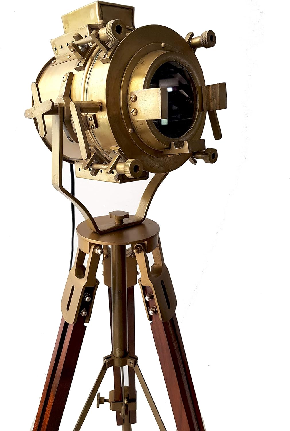 Antique Theater Tripod Marine Searchlight Nautical Wooden Tripod Retro Spotlight LED Floor Lamp V349