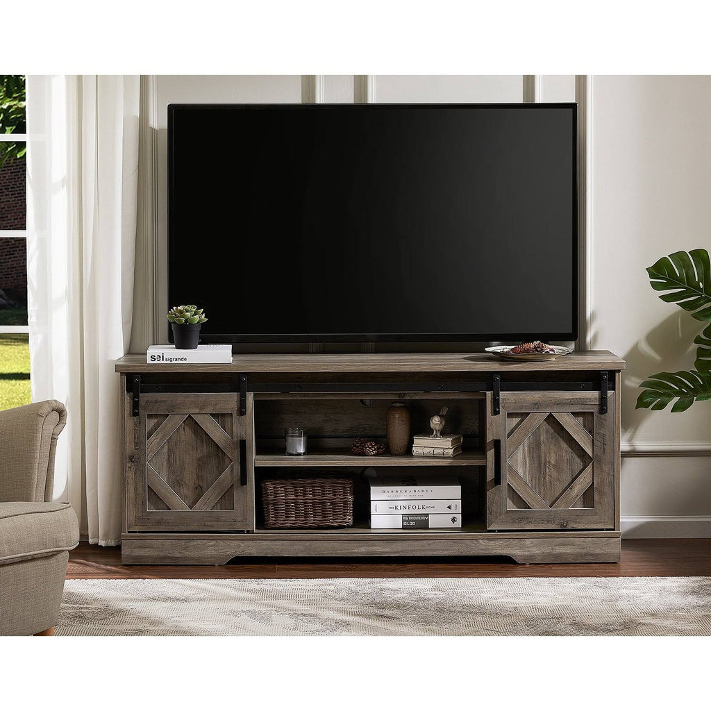 Rustic Grey Wash Wood TV Stand Storage Cabinet H76144