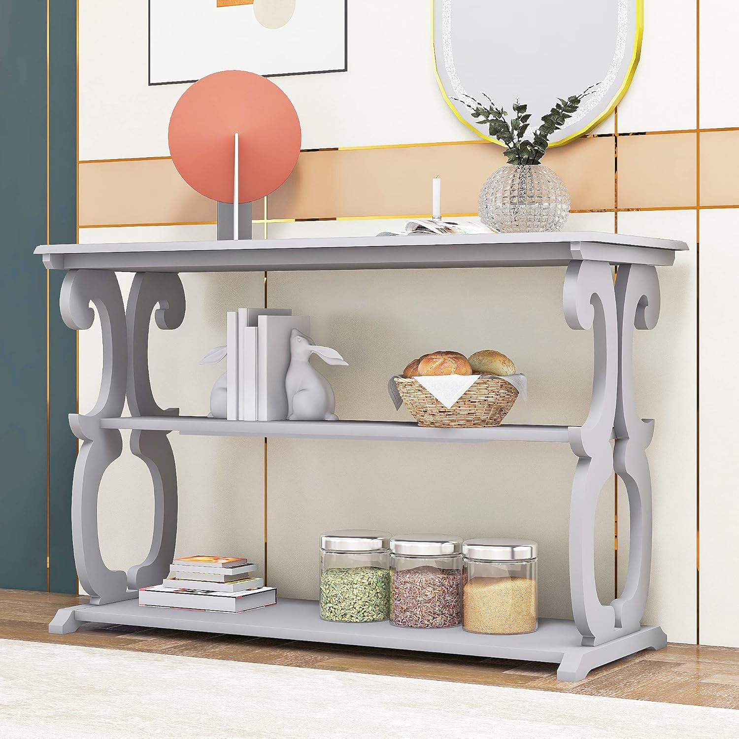 Vintage White Sideboard with 3 Open Storage Shelves U521