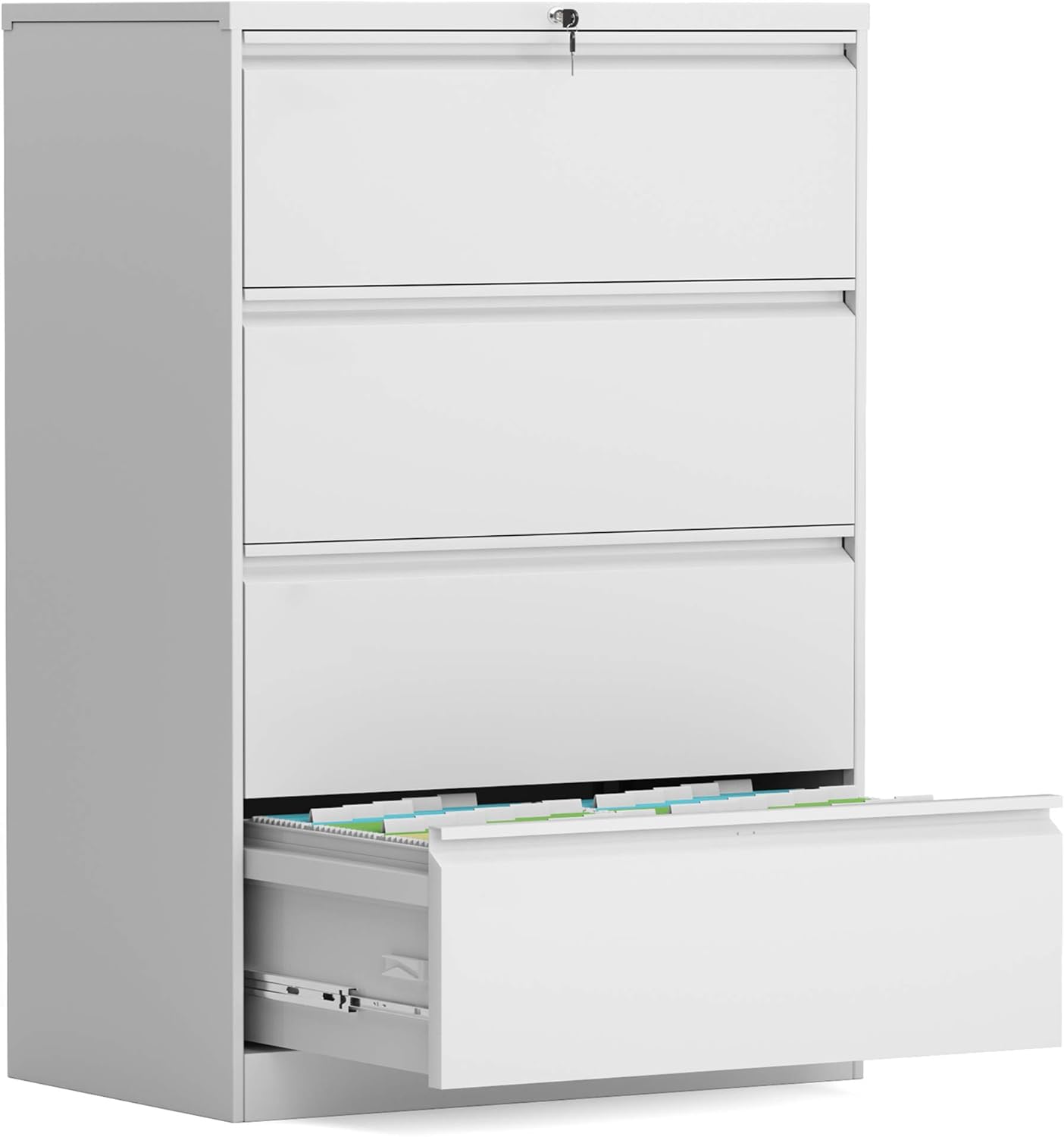 White Metal 4 Drawer Lateral File Cabinet with Lock R2433