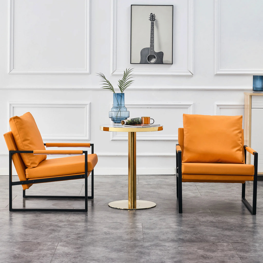 Orange PU Leather Accent Armchair with Metal Frame A932