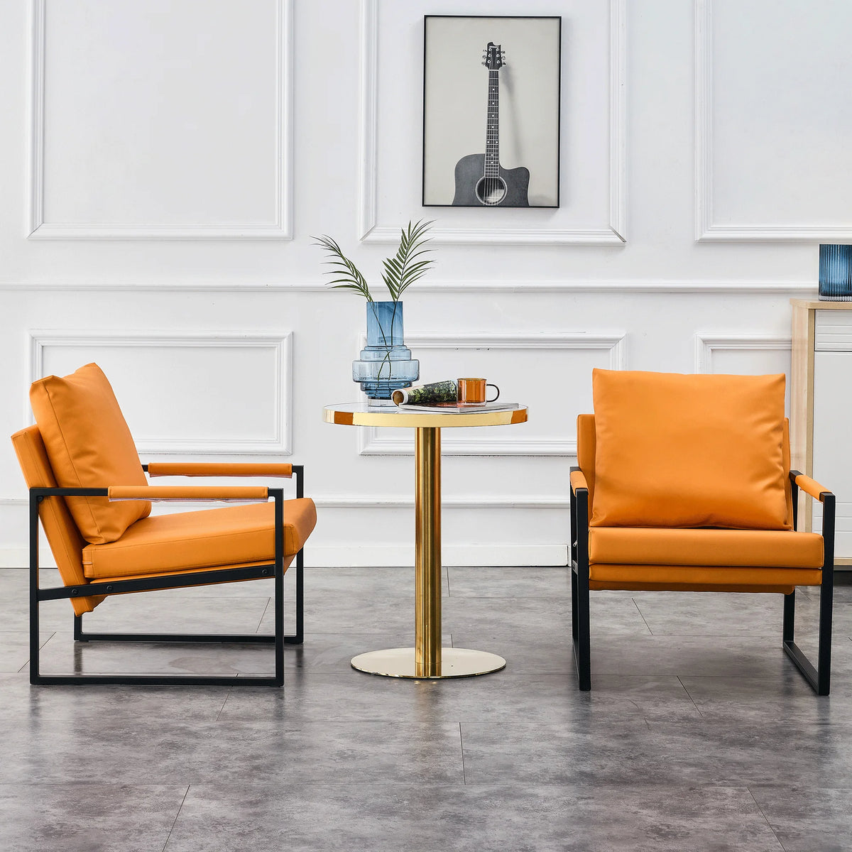 Orange PU Leather Accent Armchair with Metal Frame A932