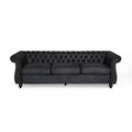 Black Chesterfield Tufted Microfiber Sofa with Scroll Arms P1753