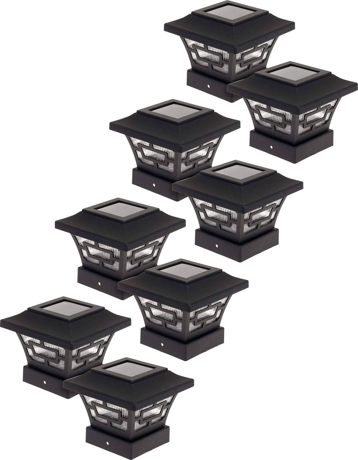 Black 8 Pack Solar Fence Post Cap Lights for 4x4 Wood Posts Q9768