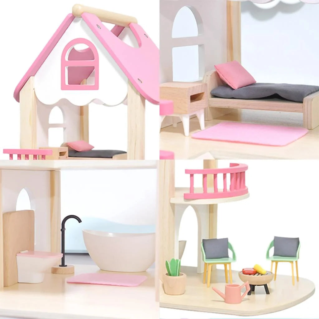 Miniature Castle Doll House with Doll Accessories Bedroom Educational Toys L909