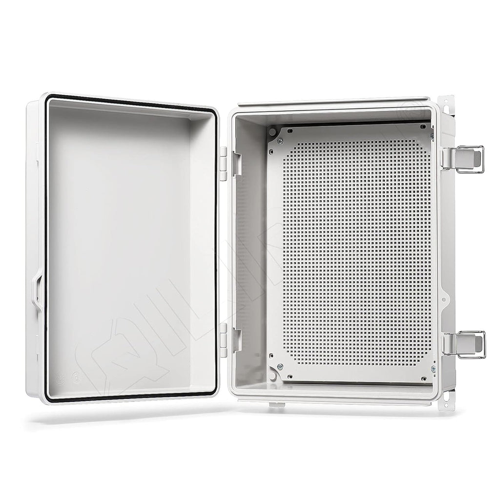 Hinged Cover Stainless Steel Latch Junction Box with Mounting Plate, IP67 Waterproof ABS Plastic Grey T9189