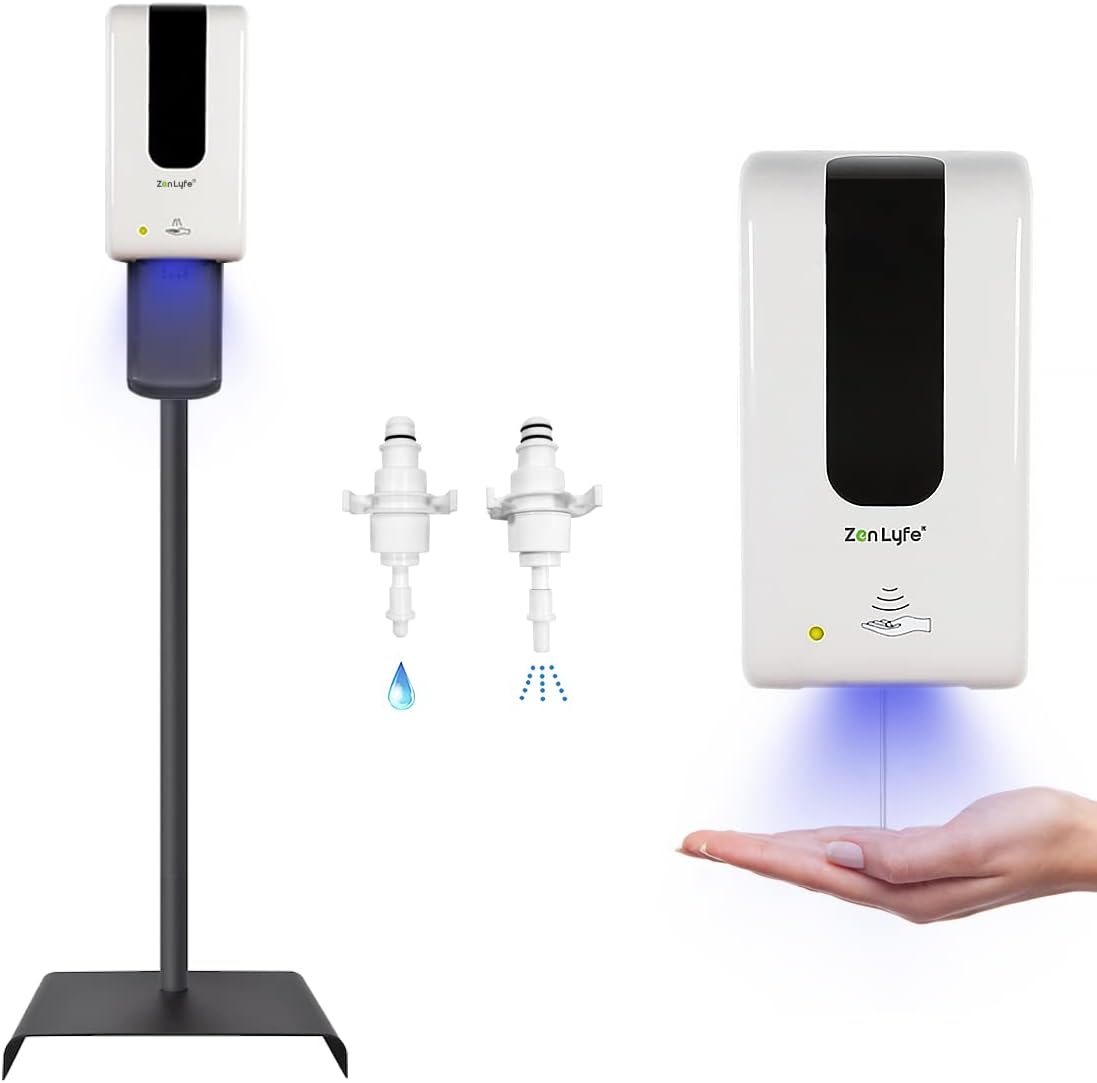 Black Automatic Hand Sanitizer Dispenser with Floor Stand and Drip Catcher and Refillable Bottle Z5823