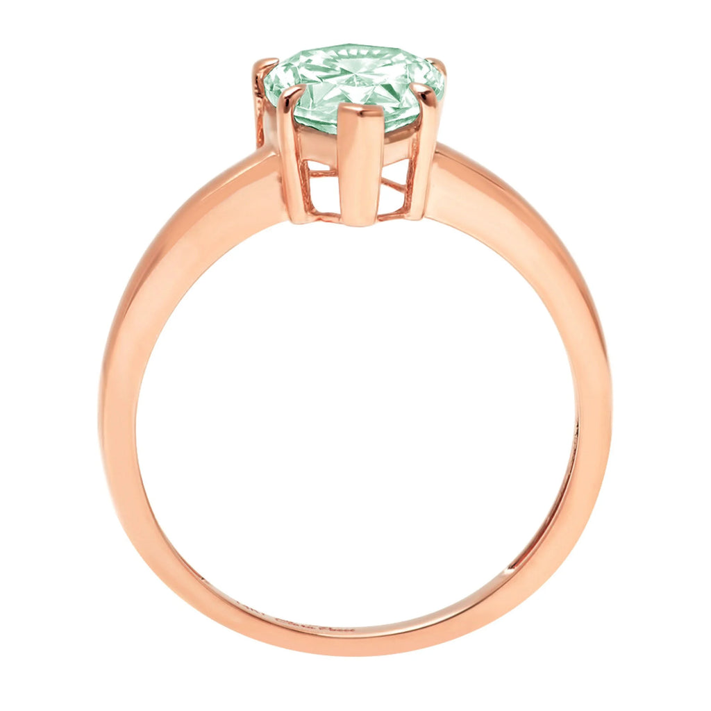Pear Cut Green Simulated Diamond 18k Pink Rose Gold Engraving Solitaire Ring Size 3.5 G302142