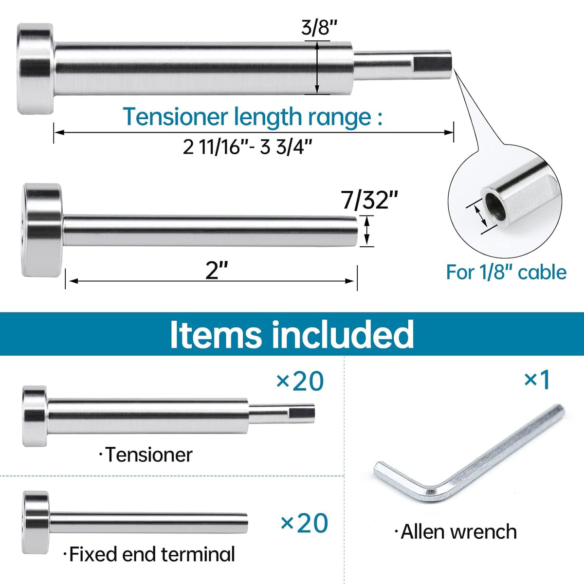 Invisible Cable Railing Kit 1/8" Swage Tensioner T316 Stainless Steel D828