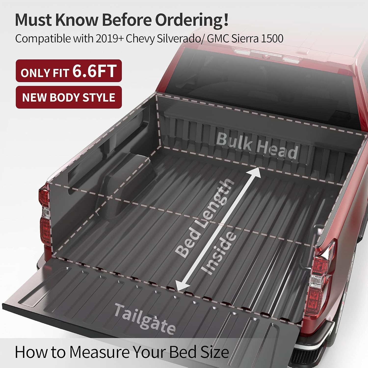 Soft Roll Up Truck Bed Tonneau Cover for 2019-2022 Chevy Silverado / GMC Sierra 1500, Fleetside 6.6 ft Bed A4142