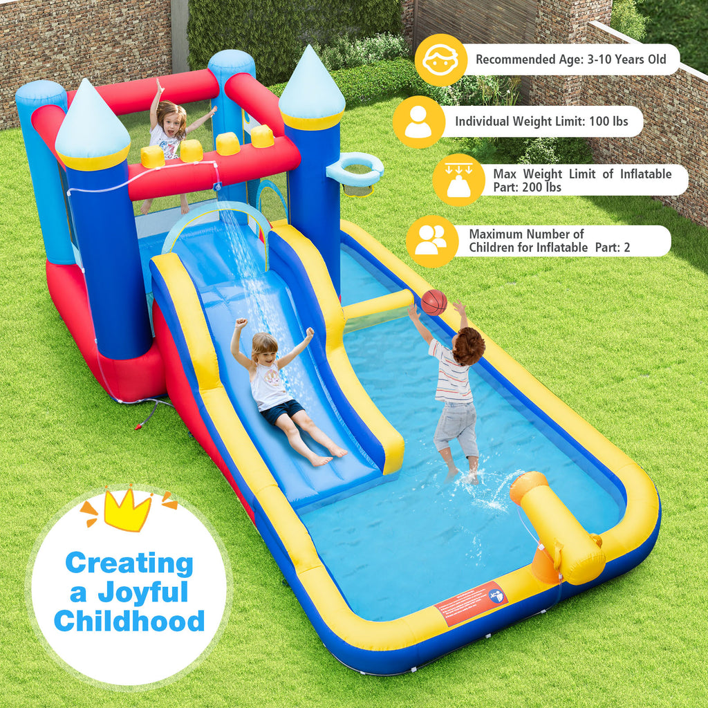 6-in-1 Inflatable Water Castle Bouncer with 50 Ocean Balls & 735W Blower Q2116