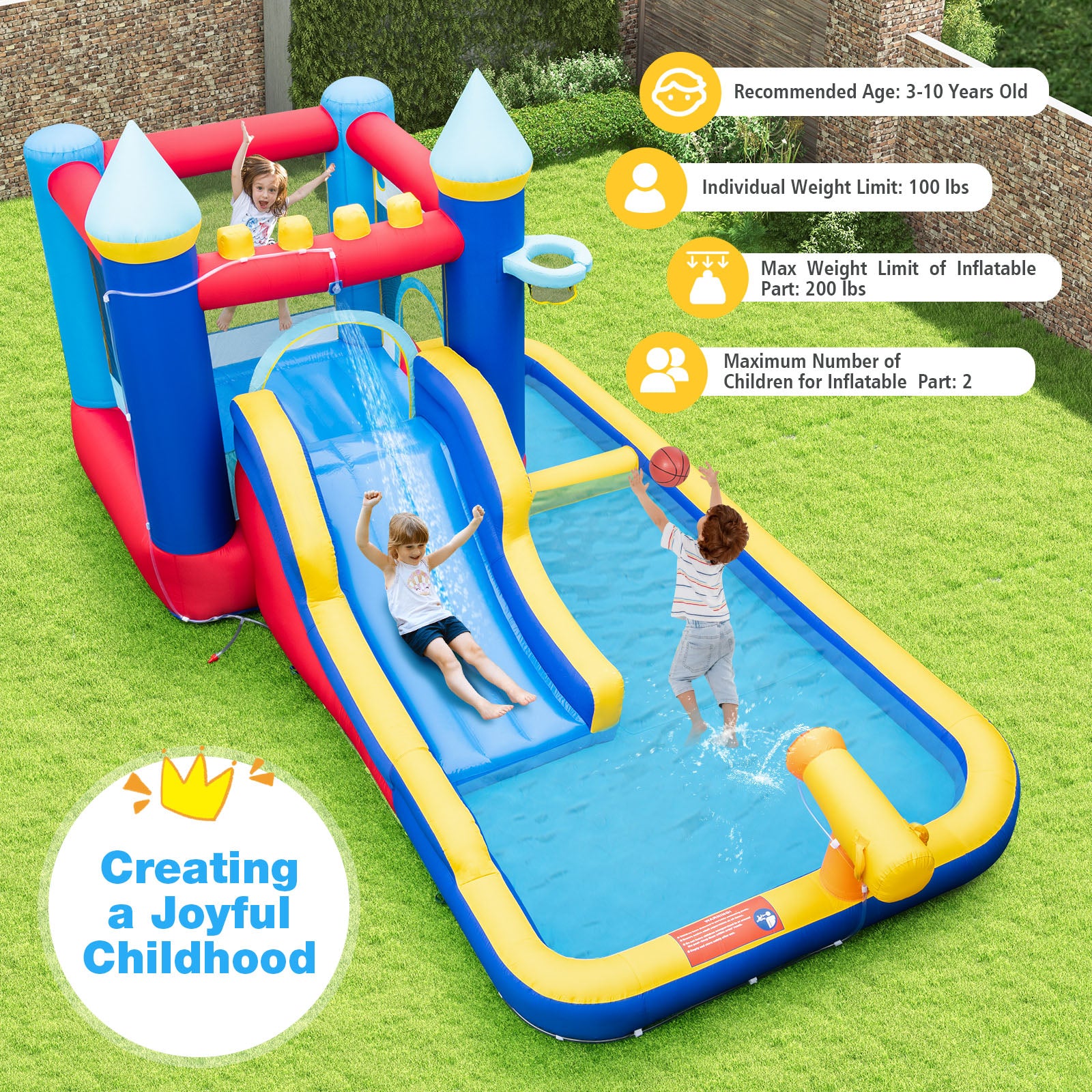 6-in-1 Inflatable Water Castle Bouncer with 50 Ocean Balls & 735W Blower Q2116