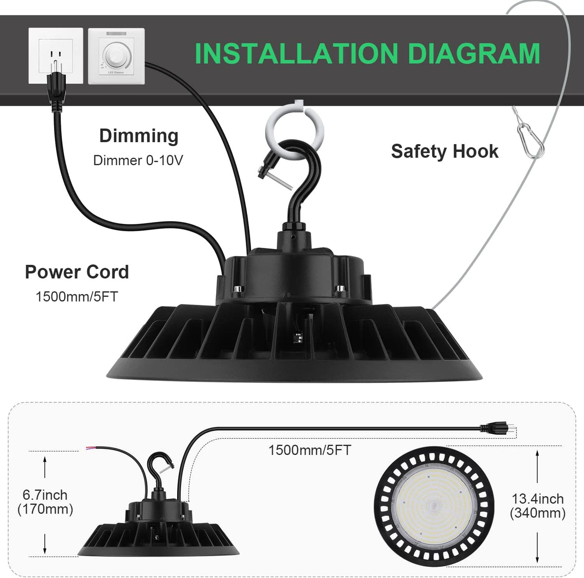 150W 5000K Dimmable High Bay Light, Pack of 2 D171