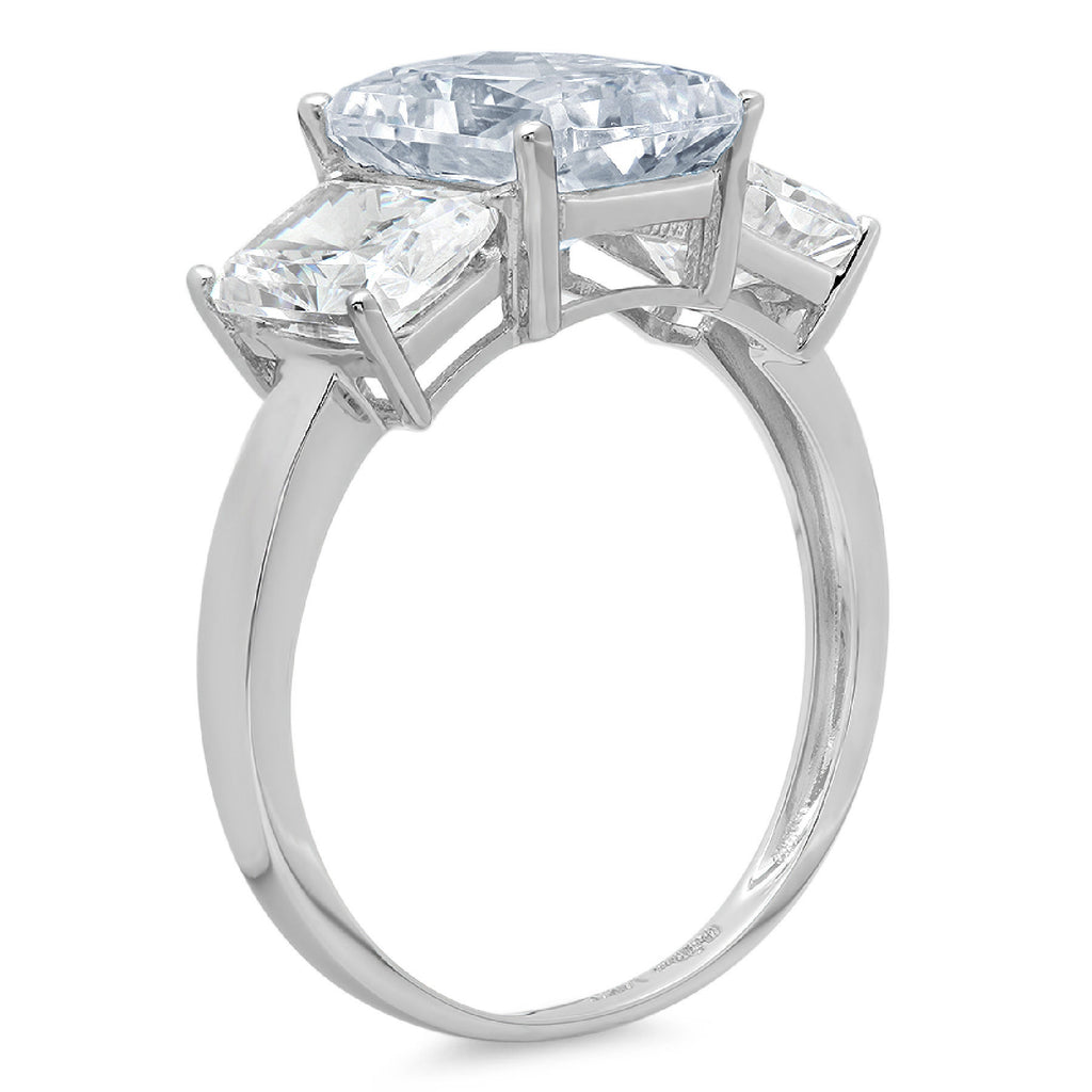 Emerald Cut Blue Aquamarine 18k White Gold 3 Stone Ring N16671