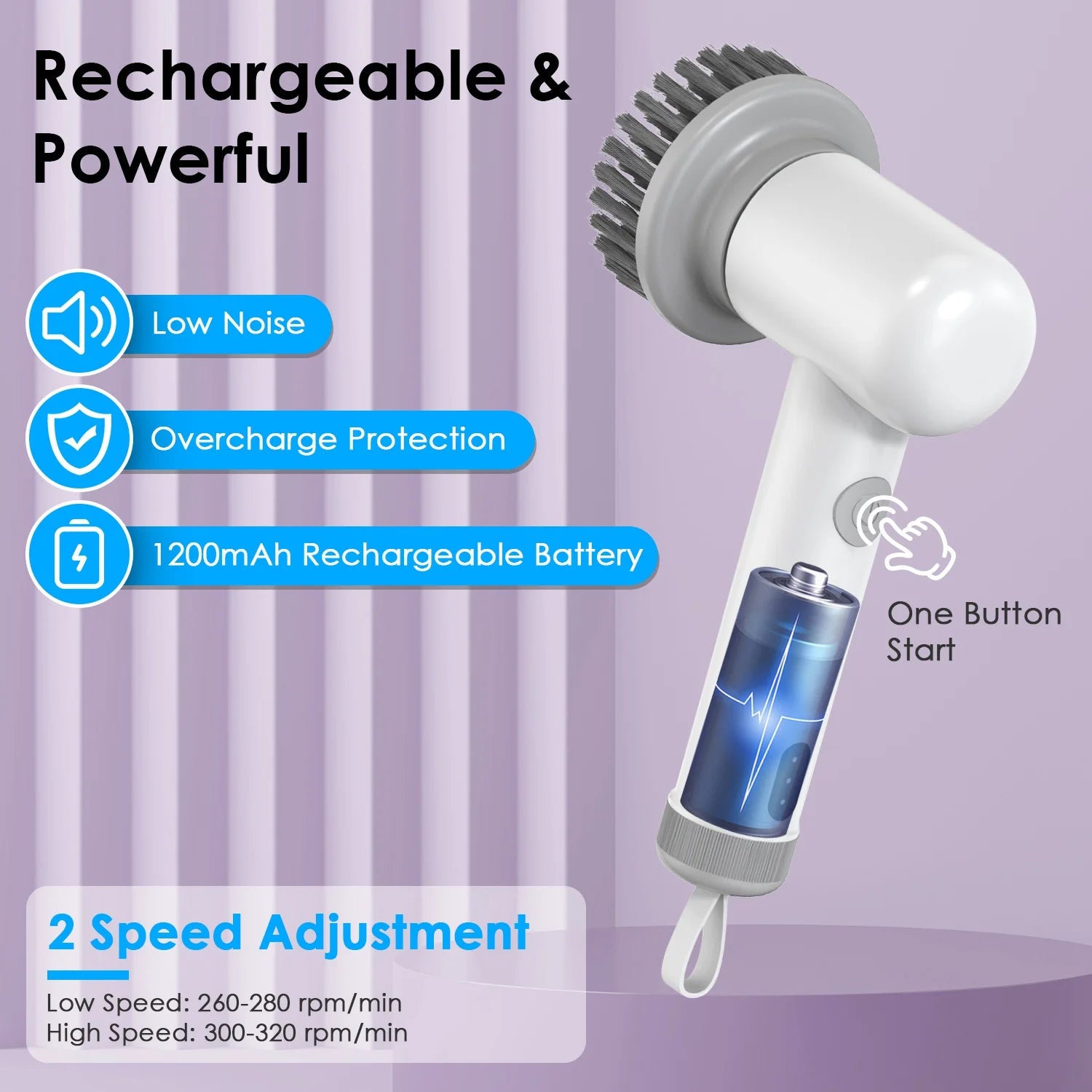 Cordless Electric Spin Scrubber Handheld Cleaning Brush with 3 Cleaning Brushes Q130683