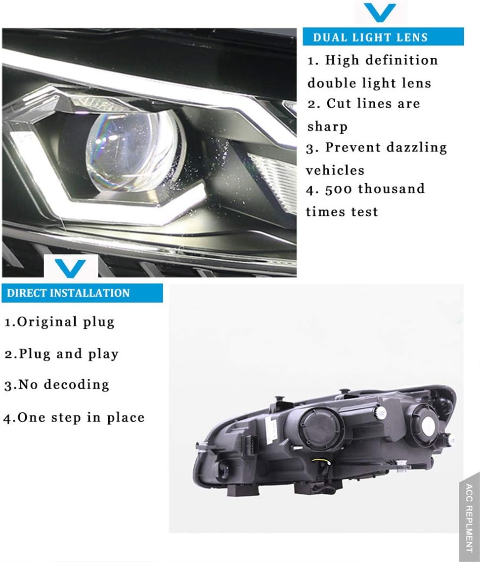 2PCS Headlight Assemblies Bi-Xenon Projector Double Beam HID With LED Daytime Running Lights F989