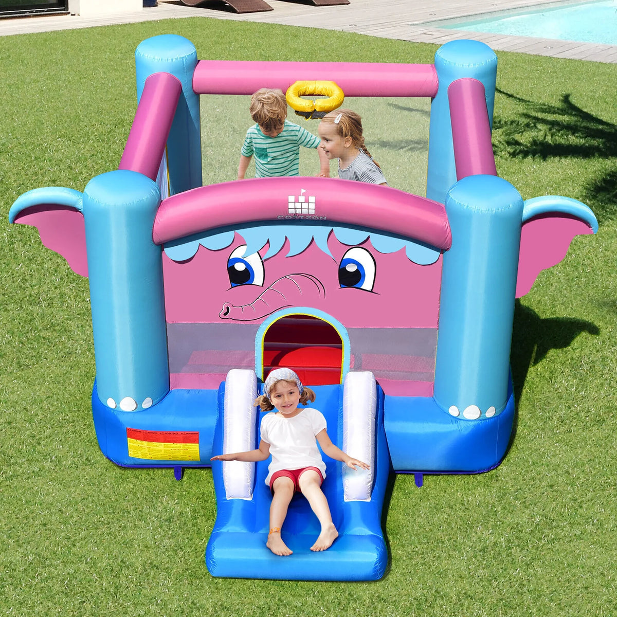 Inflatable Bounce House 3-in-1 Elephant Theme Castle with 750W Blower G14547