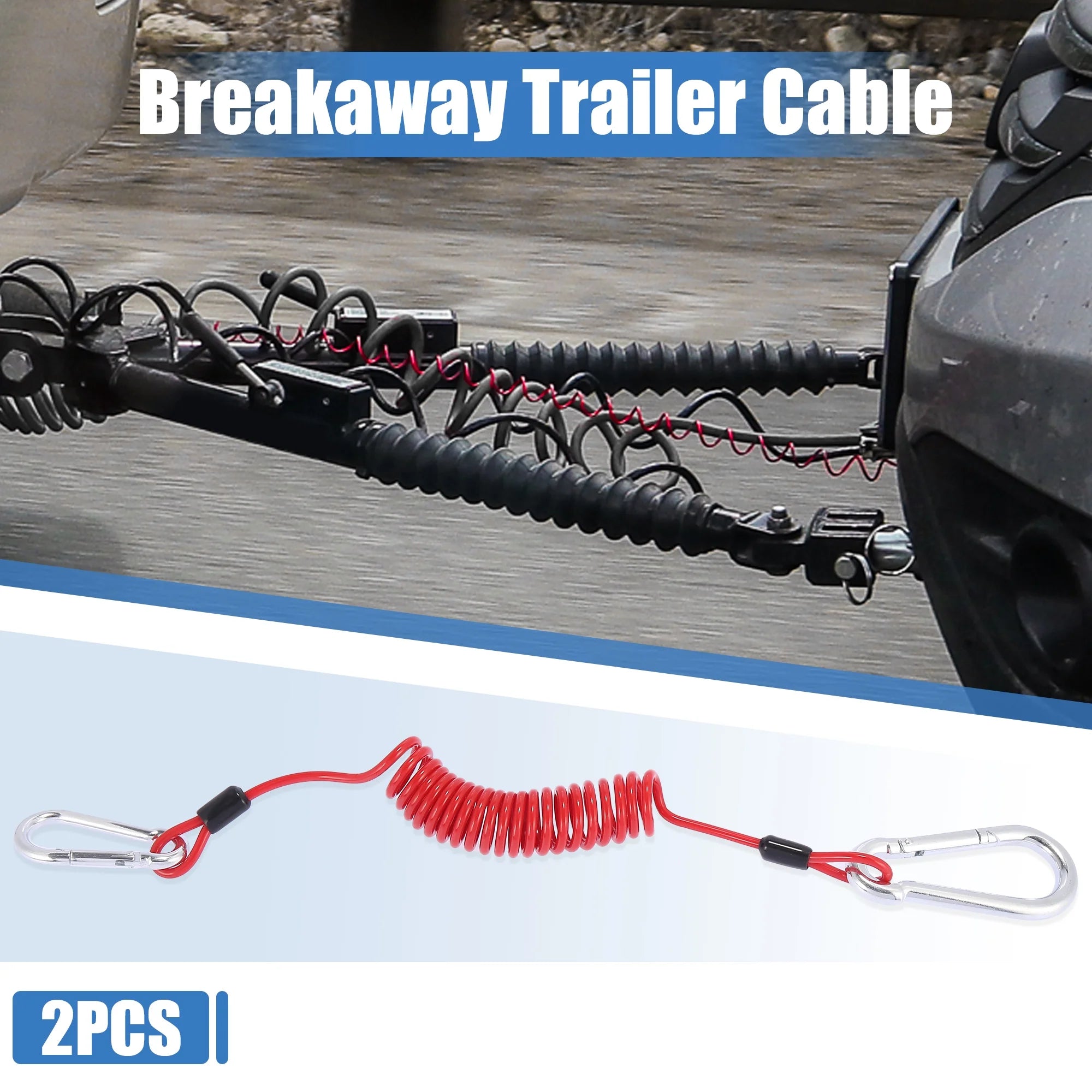 4pcs RV Trailer Breakaway Brake Cable Spring Towing Coiled Wire Extend to 6ft Strap E32523