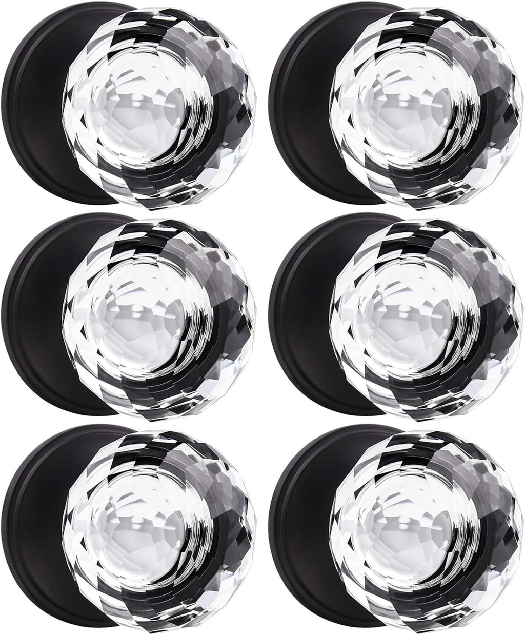 5 Pack Crystal Style Door Knob, Faceted Glass Door Knobs, Privacy Door Knobs, Matte Black U674127
