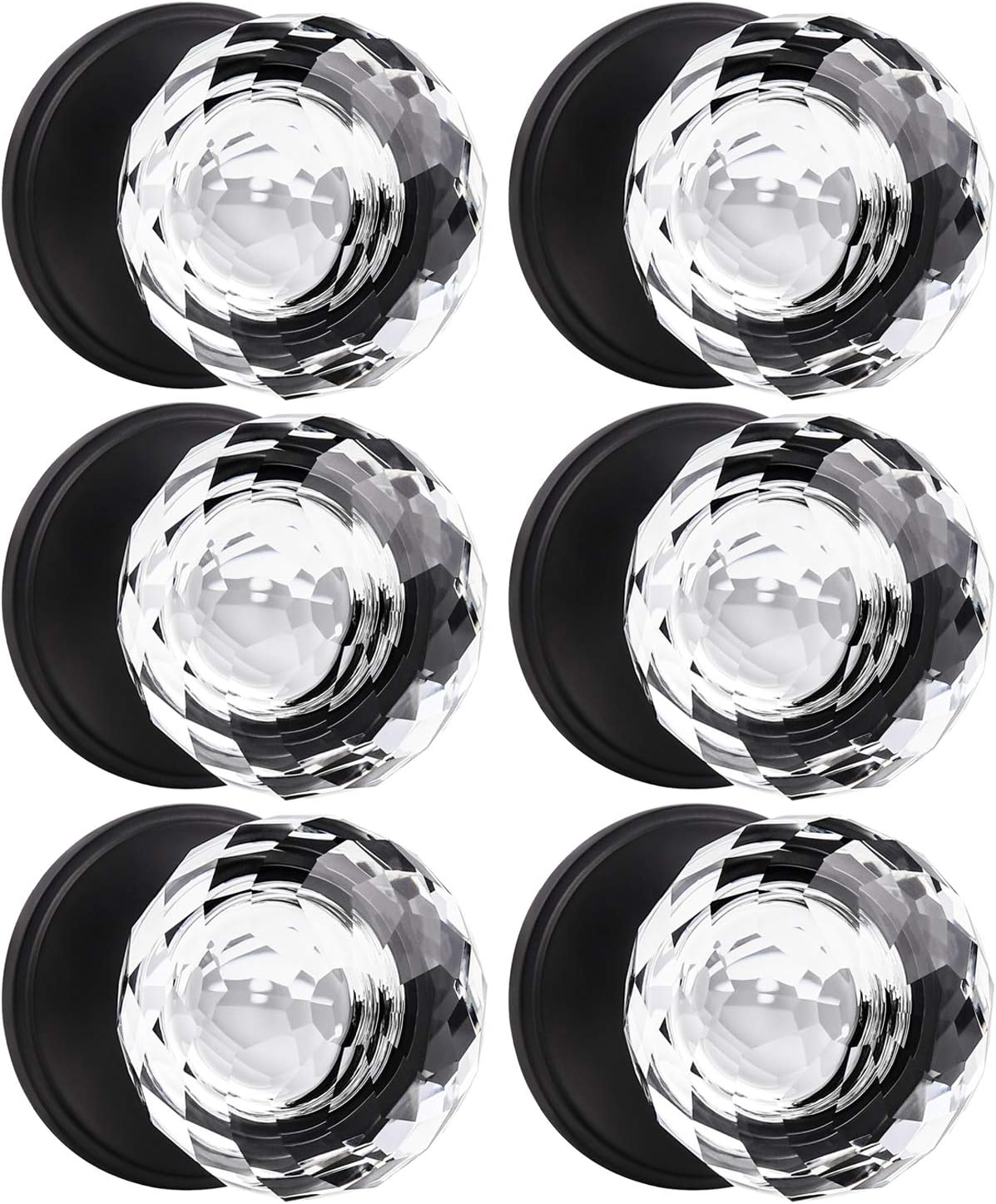 5 Pack Crystal Style Door Knob, Faceted Glass Door Knobs, Privacy Door Knobs, Matte Black U674127
