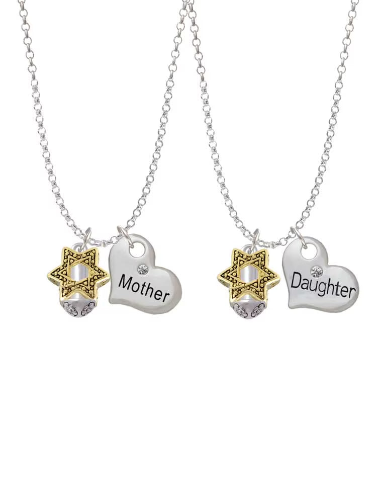 Goldtone Star of David Spinner Heart Necklaces (Set of 2) S727