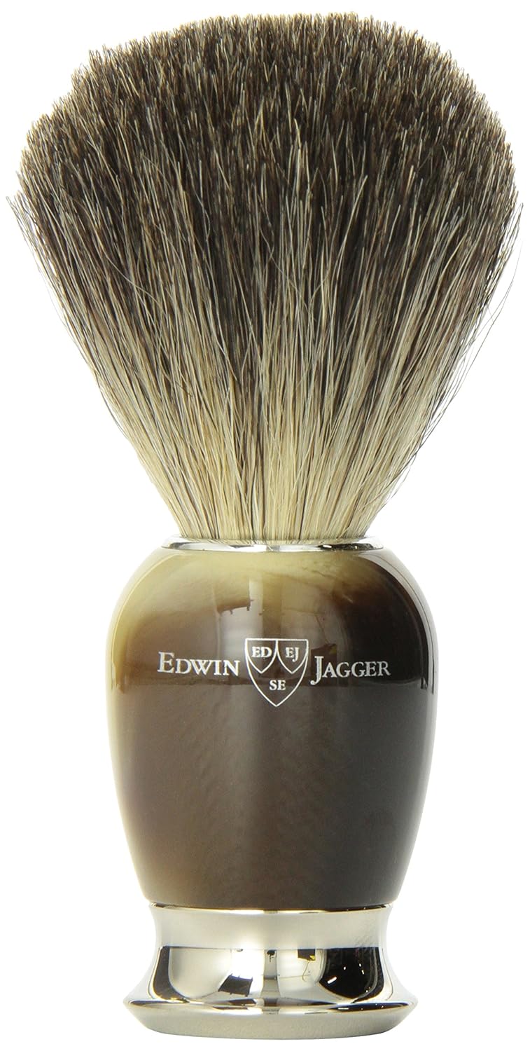 Simulated Horn Pure Badger Hair Shaving Brush with Nickel Plated Collar and End Cap Pack of 2 T519