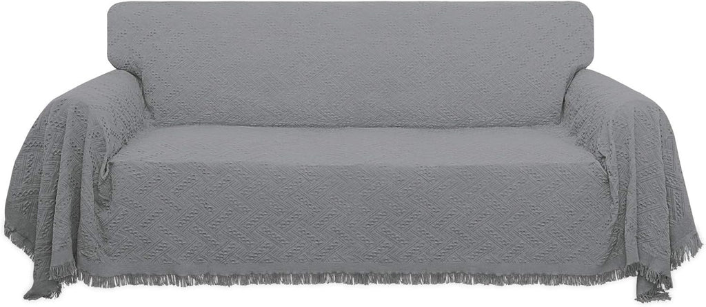 Geometrical Jacquard Sofa Cover for 3 Cushion Couch, L Shape Sectional, Washable Furniture Protector (91x134 inch, Dark Gray) S42029