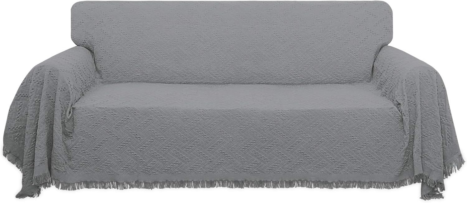 Geometrical Jacquard Sofa Cover for 3 Cushion Couch, L Shape Sectional, Washable Furniture Protector (91x134 inch, Dark Gray) S42029
