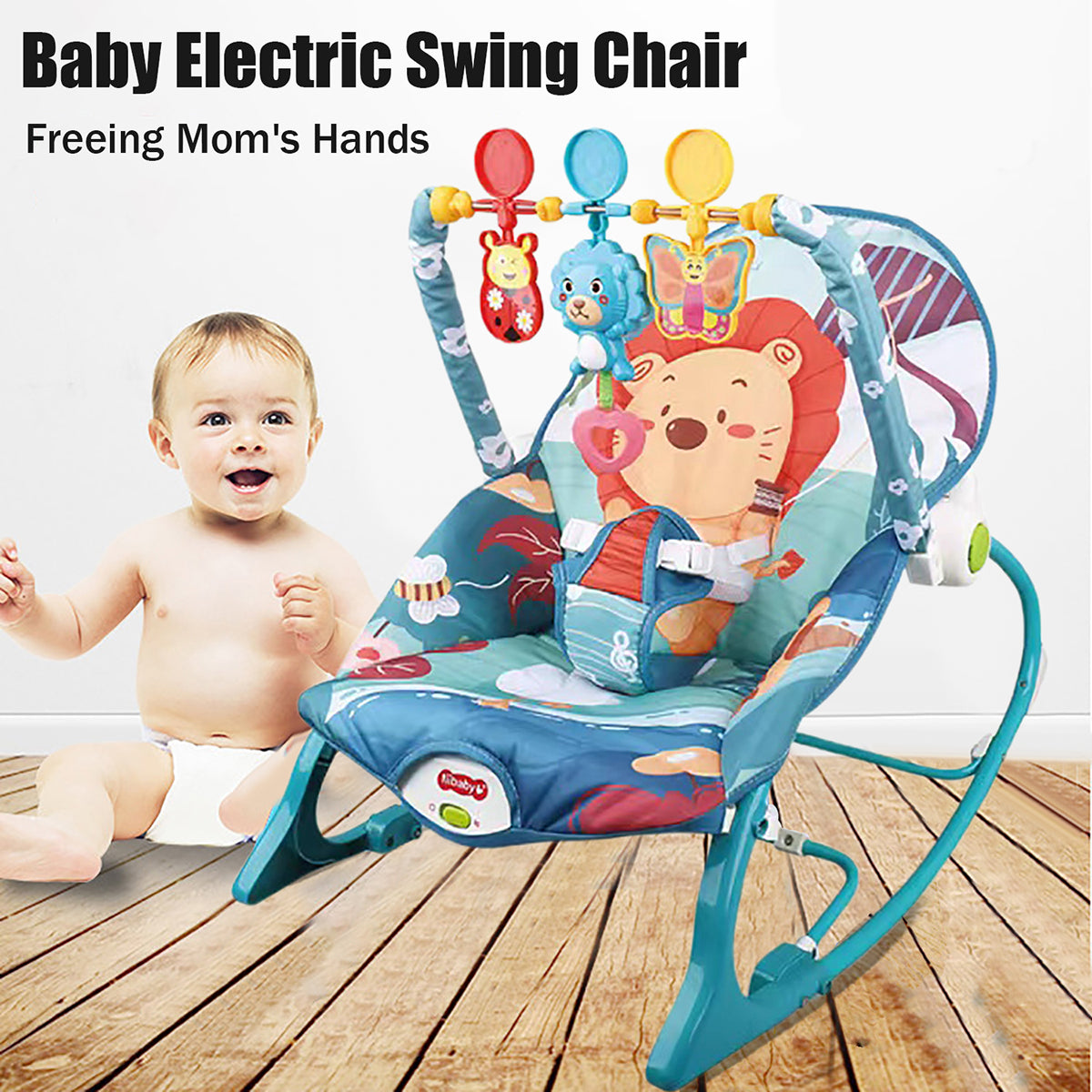Blue Electric Baby Swing Bouncer Infant Seat with Music Hanging Toys X2126