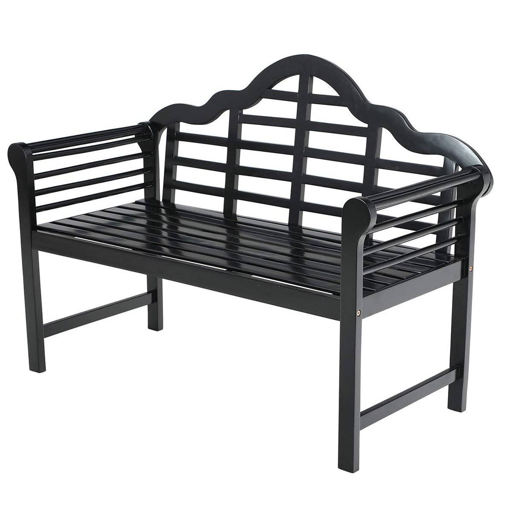 Black Acacia Wood Bench with Backrest and Armrests E179