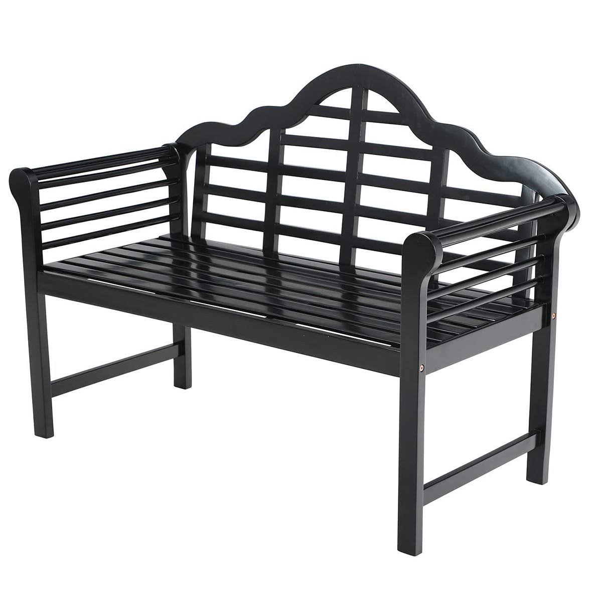 Black Acacia Wood Bench with Backrest and Armrests E179