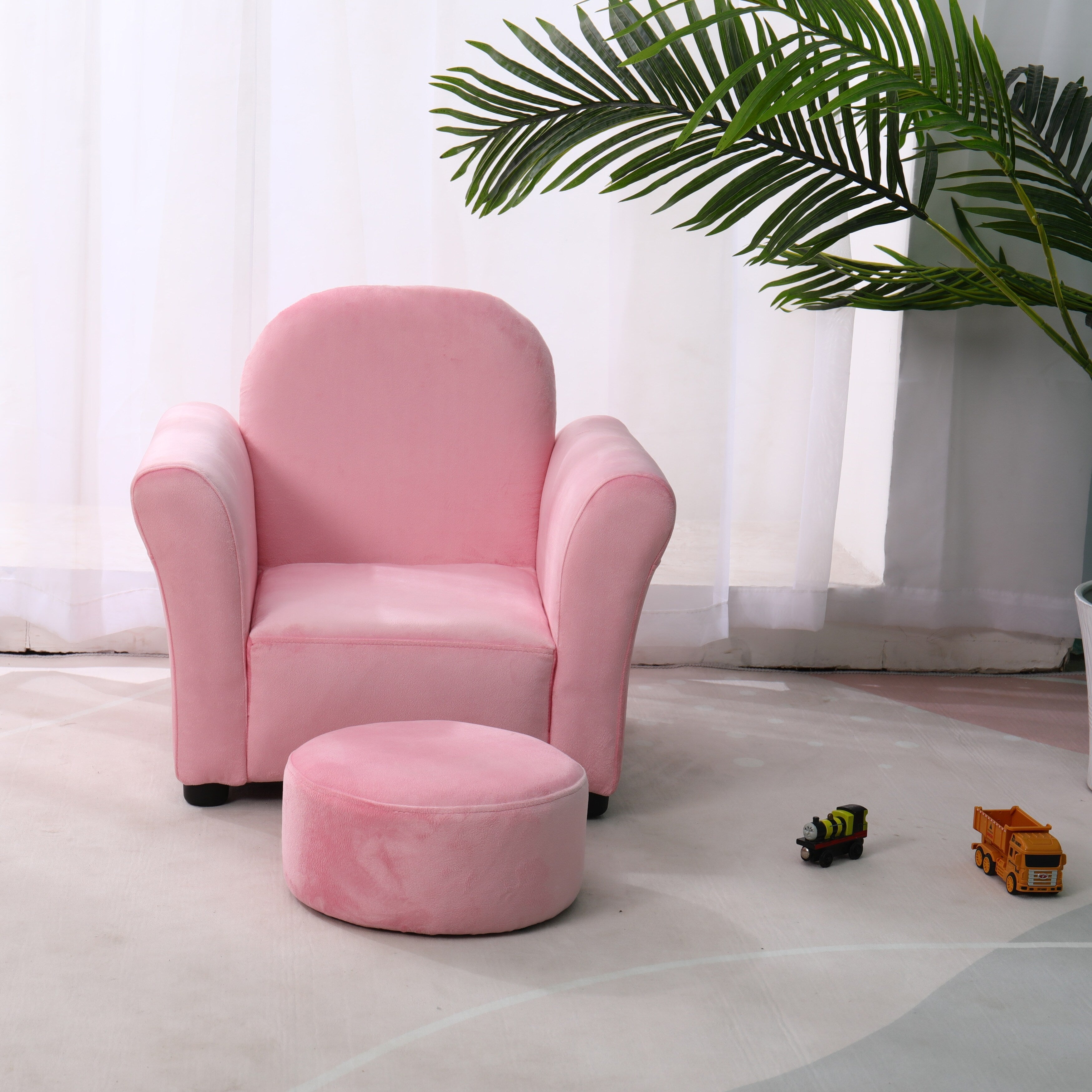 Pink Velvet Kids Sofa with Ottoman C82207