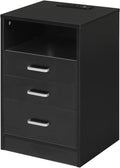 White Nightstand 3 Drawers with Open Storage Wooden Side Table with Sliding Drawer D64062