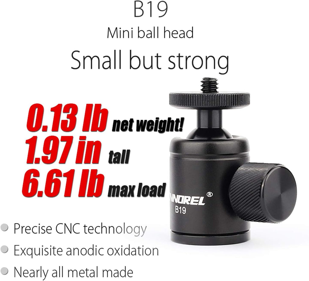 Mini Tripod Ball Head Metal Ballhead 360° Pan 90° Tilt with 3/8 to 1/4 Adapter CNC Ballheads, Max Load 6.61 lb H530