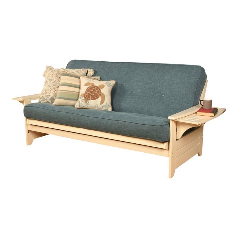 White/Aqua Blue Linen Fabric Futon E861546