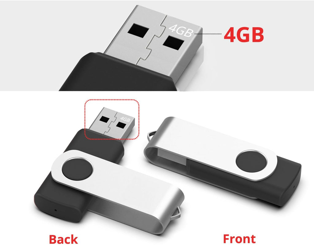 10 Pack 4GB USB2.0 Swivel Flash Drives with Led Indicator, Black B810982