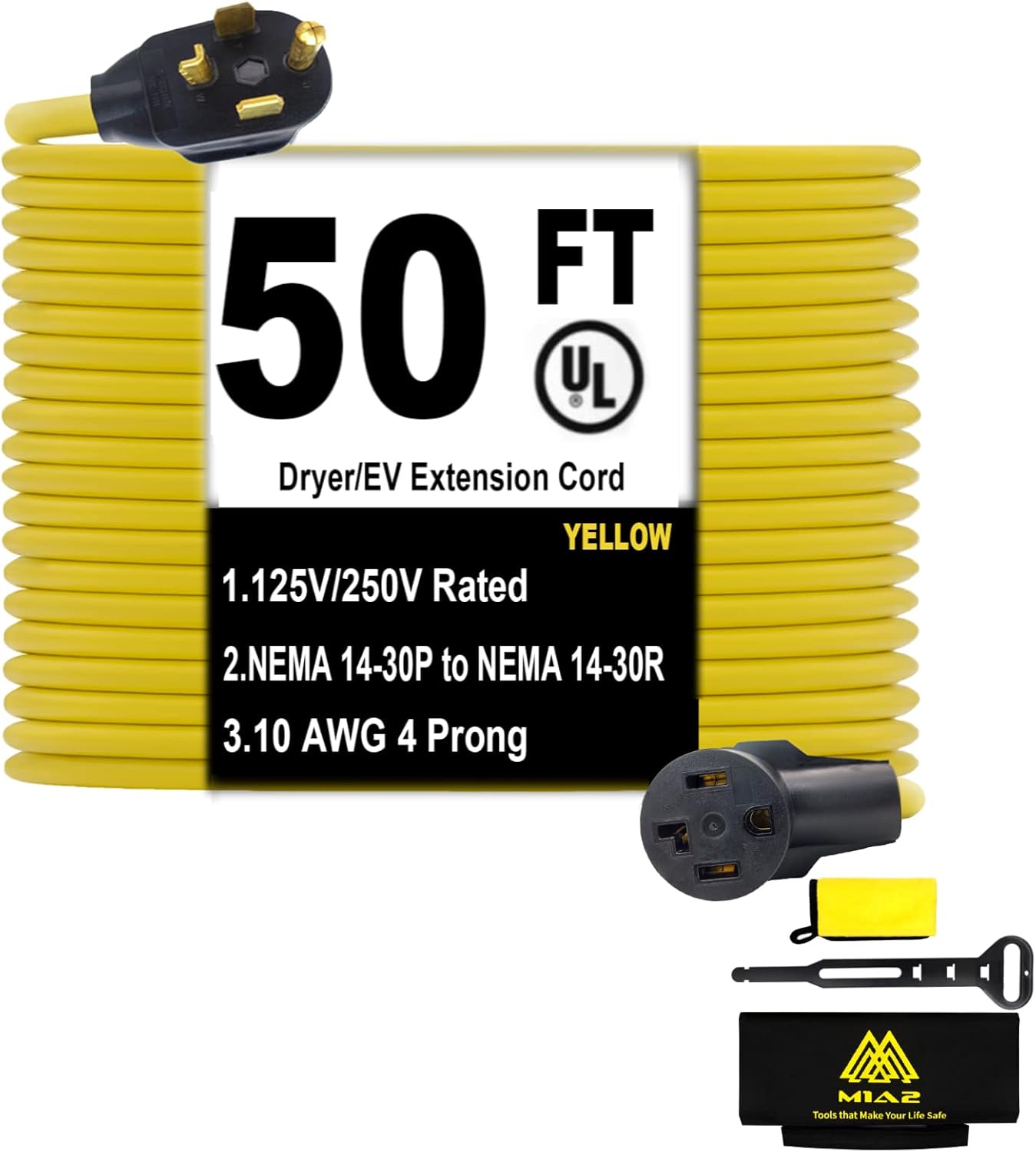 Dryer Extension Cord 4 Prong 30 Amp NEMA 14-30P to 14-30R, 10 FT, 10 Gauge, Pack of 2 B66141