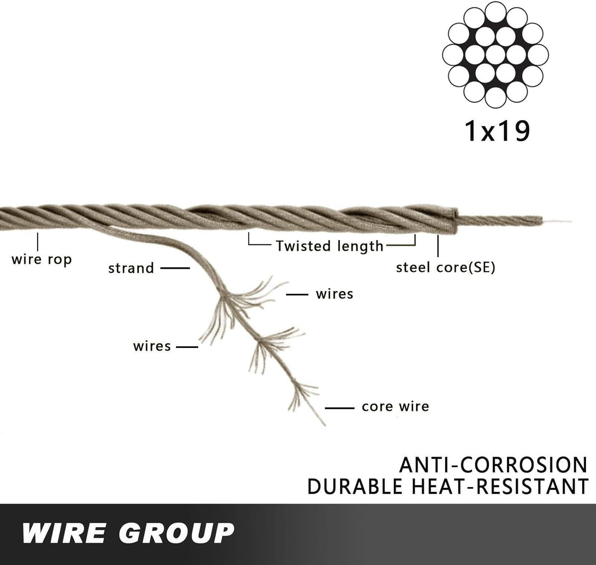 1000FT 1/8 T316 Stainless Steel Cable Rope N385